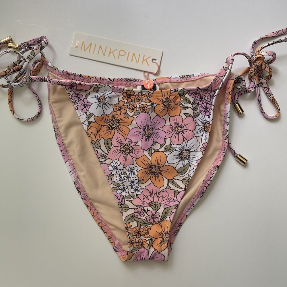 NWT Womens MINKPINK Ester Tie String Bikini Bottom Floral Print Size Large L NEW